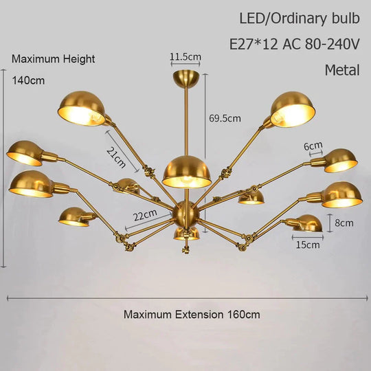 Retro Loft Spider Pendant Light Led E27 Industrial Novelty Golden Hanging Lamp For Living Room