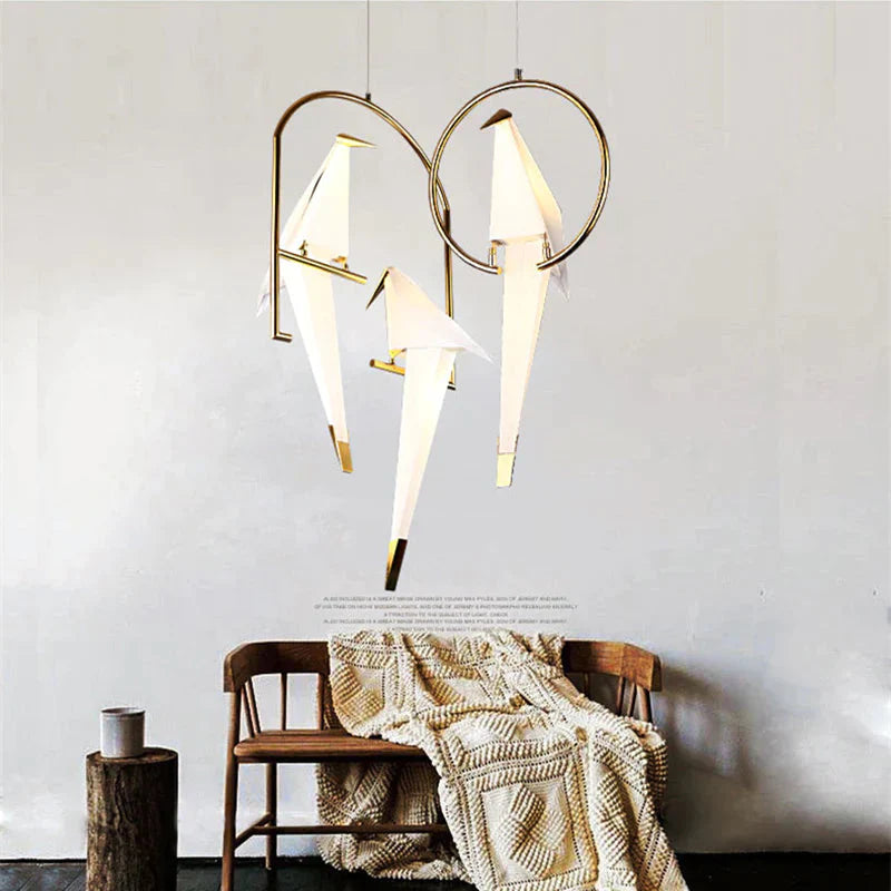 Modern Paper Crane Metal Chandelier For Restaurant Living Room Dining Children’s Led Bird Design