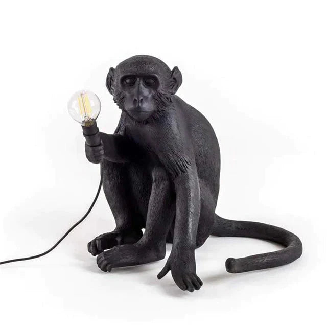 Modern Black Monkey Lamp Hemp Rope Pendant Lights American Country Resin Loft Industrial Hanging