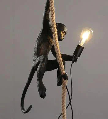 Modern Black Monkey Lamp Hemp Rope Pendant Lights American Country Resin Loft Industrial Hanging