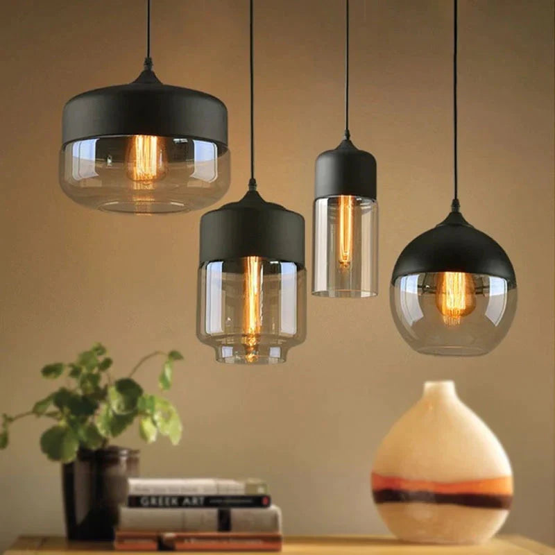 Metal Industrial Glass Pendant Light Black Loft Bar Counter Dining Room Personality Creative