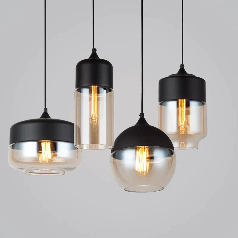 Metal Industrial Glass Pendant Light Black Loft Bar Counter Dining Room Personality Creative