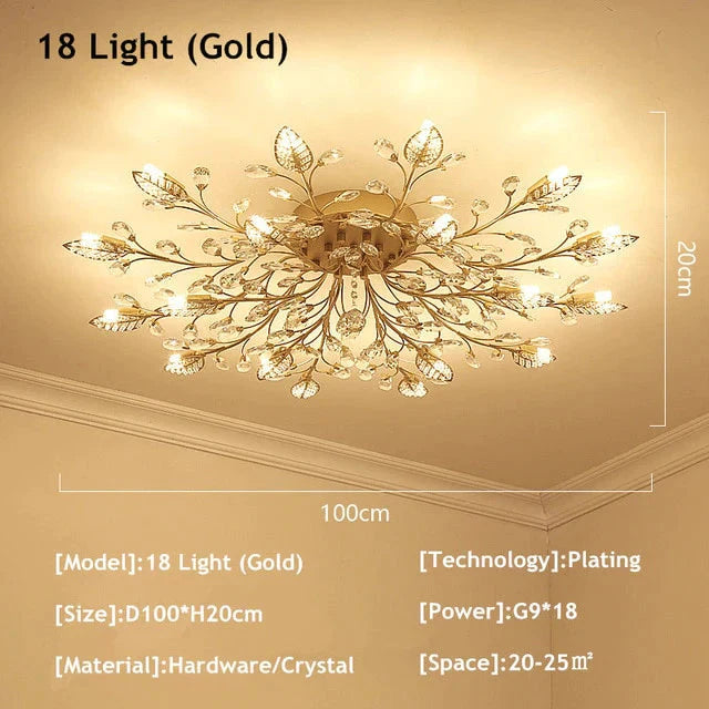 Vintage Led Ceiling Light Crystal Lamp For Living Room Loft 18 Lights Gold / Warm White