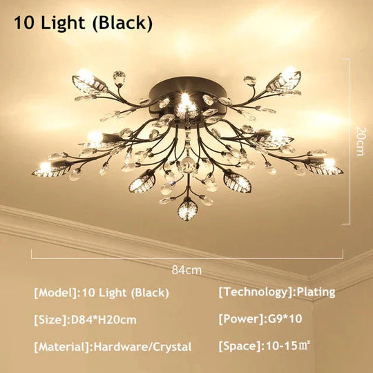 Vintage Led Ceiling Light Crystal Lamp For Living Room Loft 10 Lights Black / Warm White