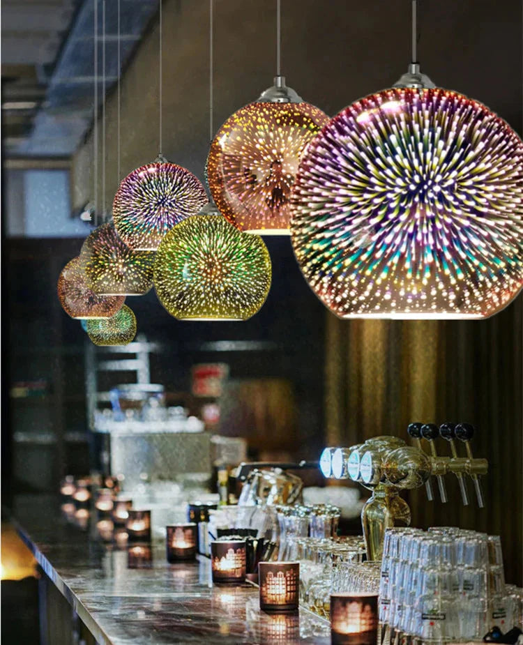 Led Pendant Lights Mirror Glass Ball Firework Lampshade Lamp For Staircase Loft Restaurant Bar