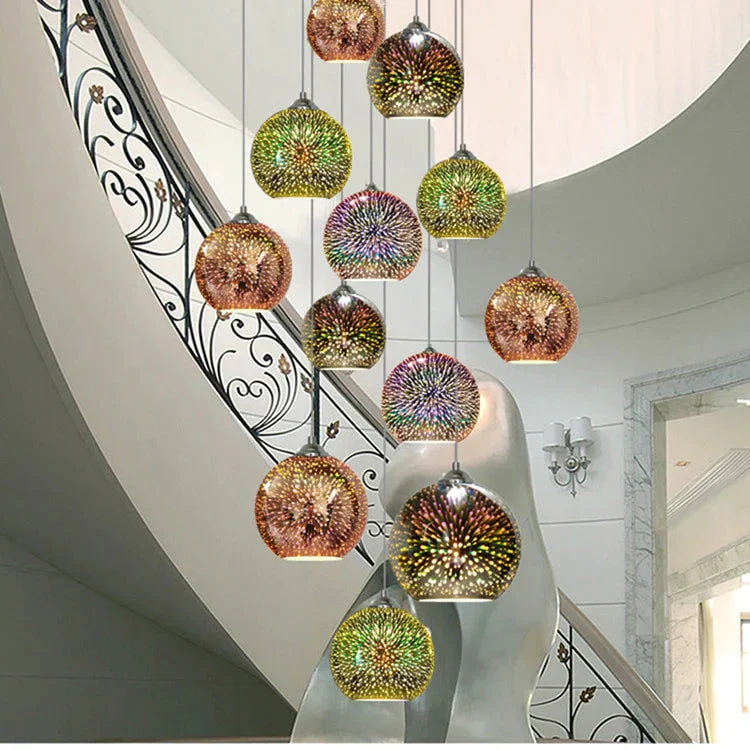 Led Pendant Lights Mirror Glass Ball Firework Lampshade Lamp For Staircase Loft Restaurant Bar