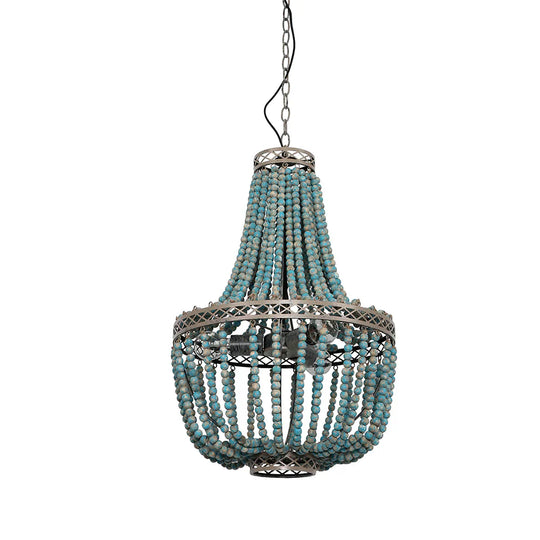 Modern Loft Vintage Blue Wooden Beads Pendant Lamp E27 Led Hanging Industrial Decor Lights For