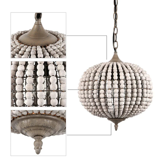 Europe Loft Vintage Country Ball Wooden Bead Pendant Lights E27 Led Hanging Lamp Modern For Living