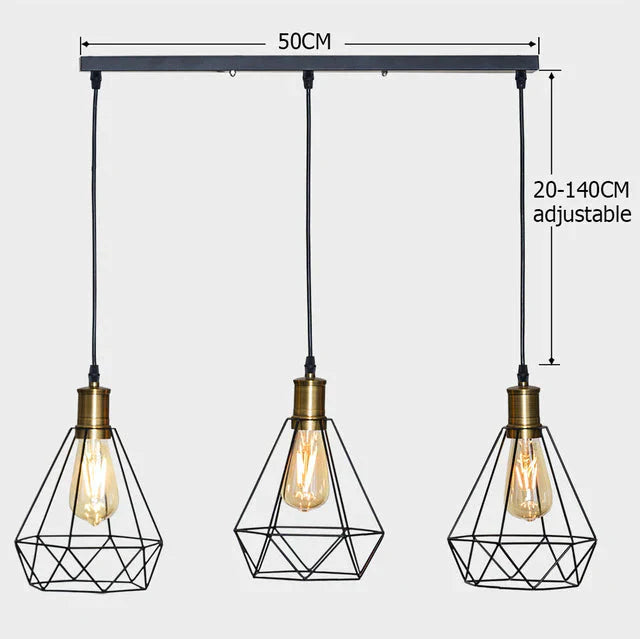 Modern Industrial Vintage Cage Pendant Light Iron Art Diamond Pyramid Wrought Home Ceiling Lamp