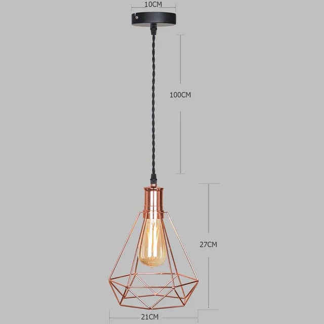 Modern Industrial Vintage Cage Pendant Light Iron Art Diamond Pyramid Wrought Home Ceiling Lamp