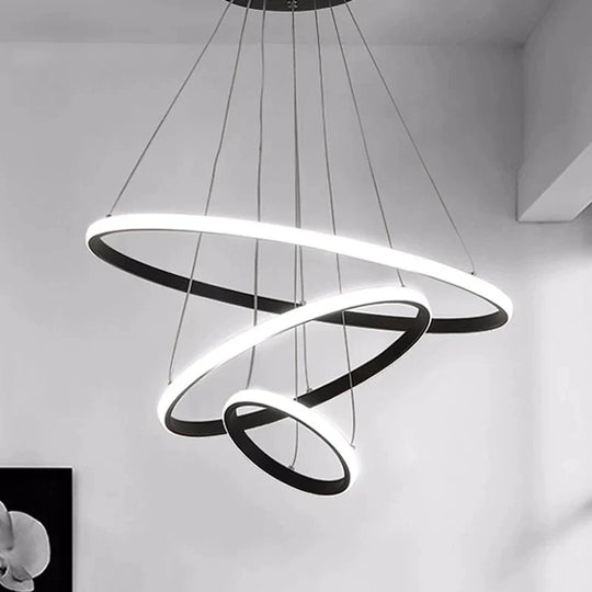 Modern Led Pendant Lights For Dining Room Black Rings Circle Living Bedroom Hanging Lamp Fixtures