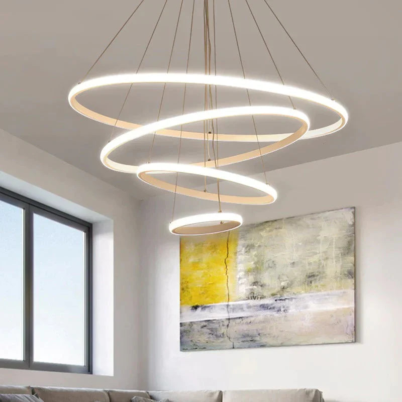 Modern Led Pendant Lights For Dining Room Black Rings Circle Living Bedroom Hanging Lamp Fixtures