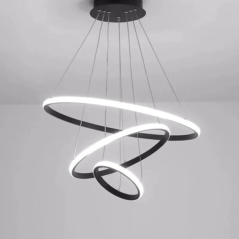 Modern Led Pendant Lights For Dining Room Black Rings Circle Living Bedroom Hanging Lamp Fixtures