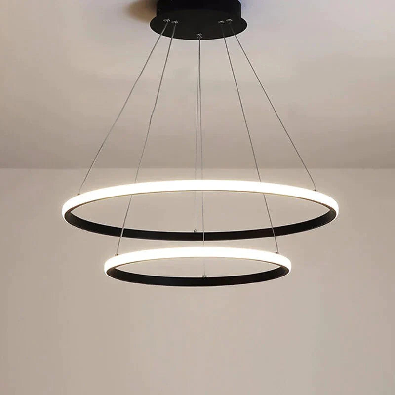 Modern Led Pendant Lights For Dining Room Black Rings Circle Living Bedroom Hanging Lamp Fixtures