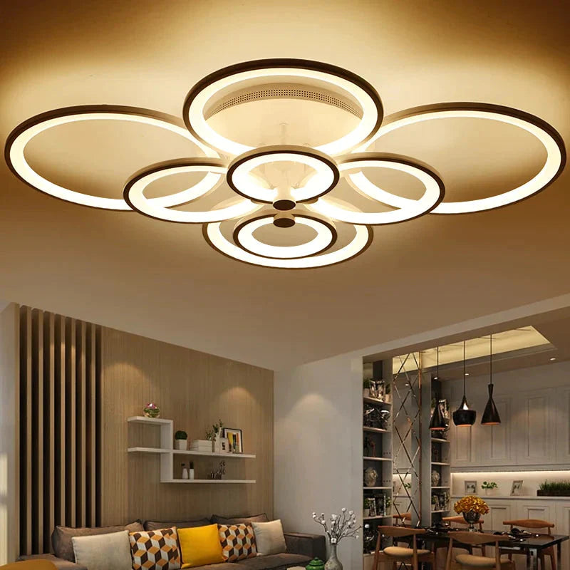Surface Mounted Modern Led Ceiling Lights For Living Room Bedroom Black Color / 8 Heads 1060X780Mm