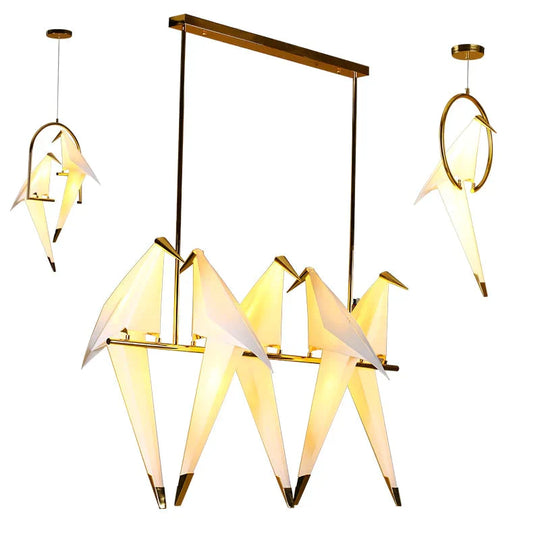 Nordic Bird Iron Pendant Light Paper Crane Led Lamp Suspension Luminaire Loft Living Room Restaurant