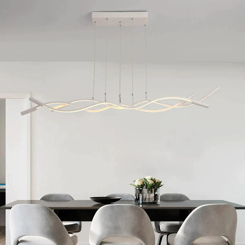 New Wave Aluminum Modern Led Pendant Light For Dining Room Living Kitchen Matte Black Or White