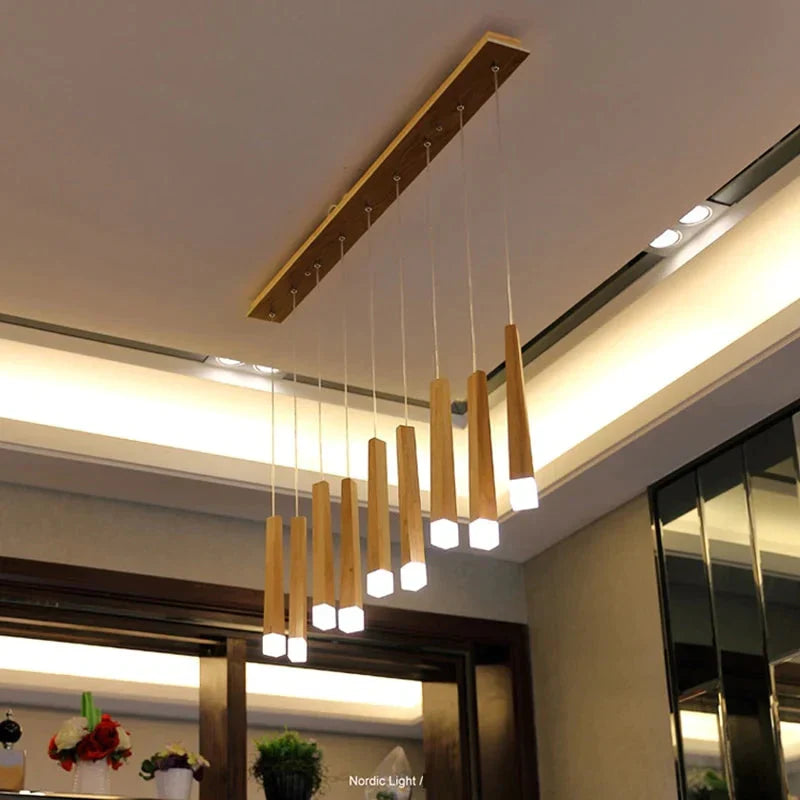 Wood Stick Pendant Lamp Light Modern Bedside Natural Pipe Lights