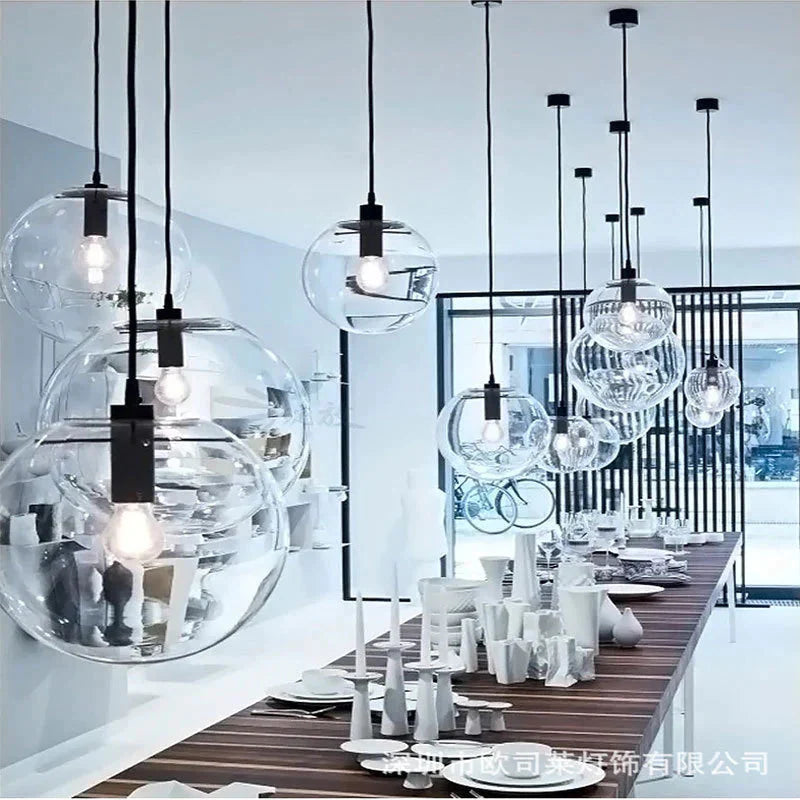 Nordic Modern Minimalist Glass Ball Pendant Lamp Single-Head Restaurant Bar Light E27