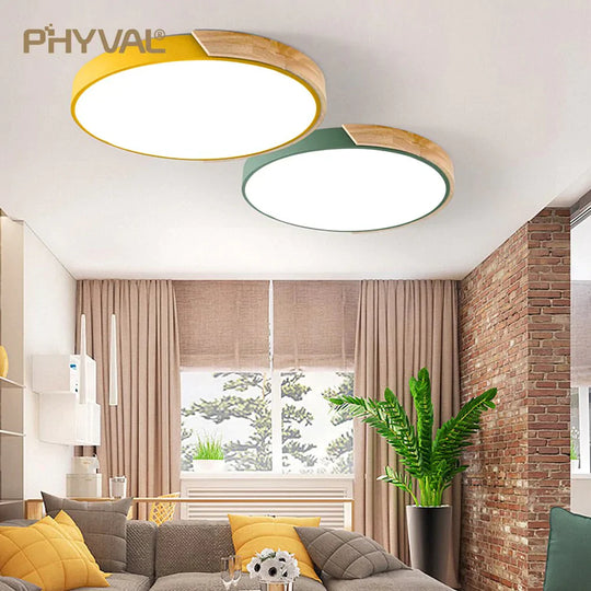 Nordic Wooden Ceiling Lamp Dimmable Led Lights Round 30 - 60 Size Diameter Ultra - Thin 5 Cm High 7