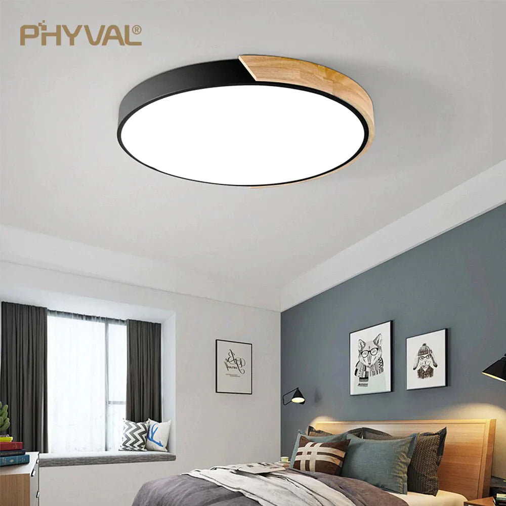 Nordic Wooden Ceiling Lamp Dimmable Led Lights Round 30 - 60 Size Diameter Ultra - Thin 5 Cm High 7