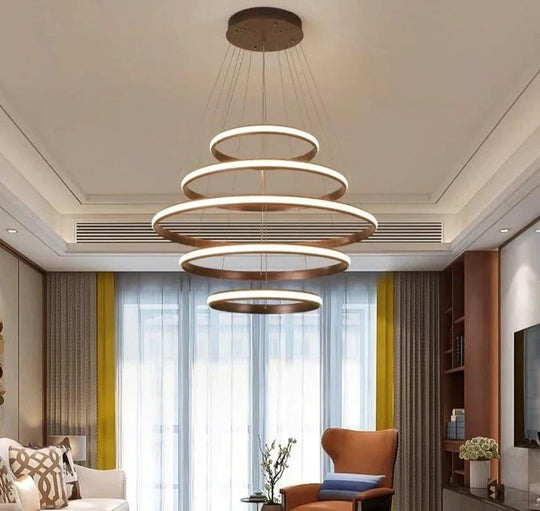 New Modern Led Pendant Lights Lliving Room Dining Black White Golden Coffee Rings Aluminum Body