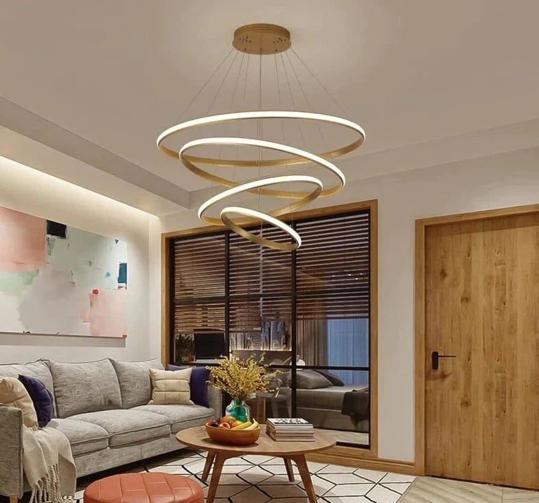 New Modern Led Pendant Lights Lliving Room Dining Black White Golden Coffee Rings Aluminum Body