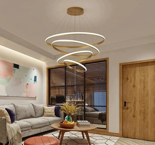 New Modern Led Pendant Lights Lliving Room Dining Black White Golden Coffee Rings Aluminum Body