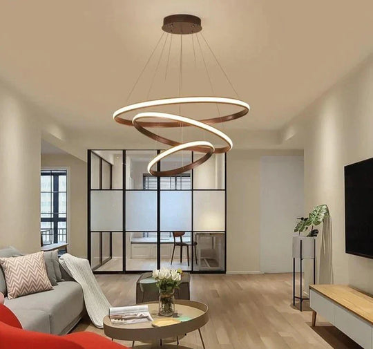 New Modern Led Pendant Lights Lliving Room Dining Black White Golden Coffee Rings Aluminum Body