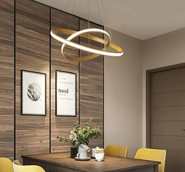 New Modern Led Pendant Lights Lliving Room Dining Black White Golden Coffee Rings Aluminum Body