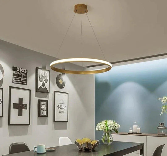 New Modern Led Pendant Lights Lliving Room Dining Black White Golden Coffee Rings Aluminum Body