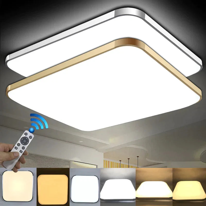 Modern 2.4G Rf Remote Control Square Aluminum Acrylic Led Ceiling Lamp Cold White + Warm White