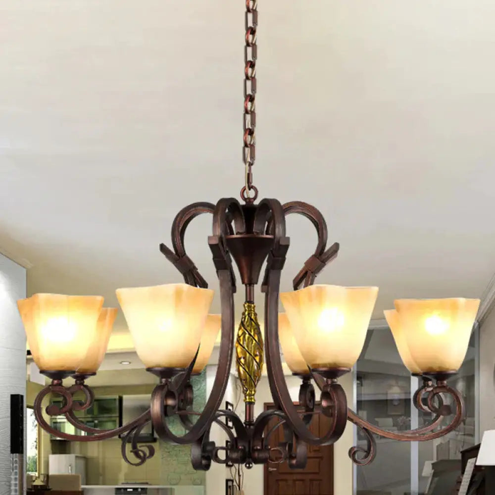 Pyramid Living Room Chandelier Lighting Antique Beige Glass 6/8 Heads Brown Suspension Light 8 /