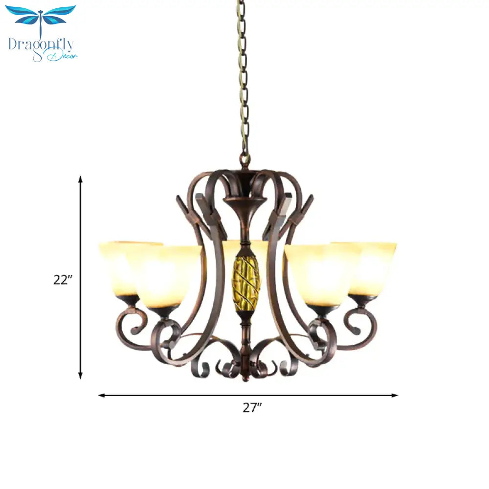 Pyramid Living Room Chandelier Lighting Antique Beige Glass 6/8 Heads Brown Suspension Light