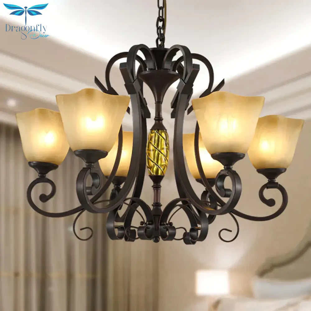 Pyramid Living Room Chandelier Lighting Antique Beige Glass 6/8 Heads Brown Suspension Light