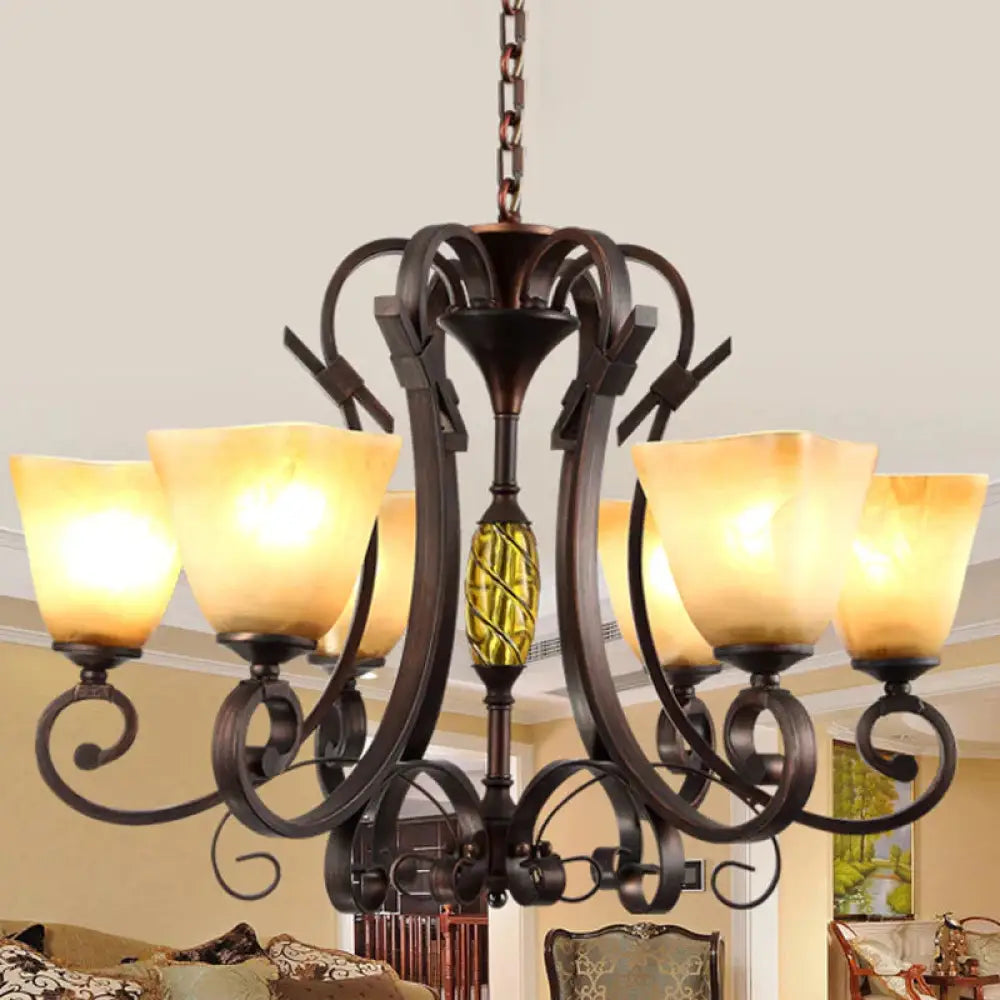 Pyramid Living Room Chandelier Lighting Antique Beige Glass 6/8 Heads Brown Suspension Light 6 /