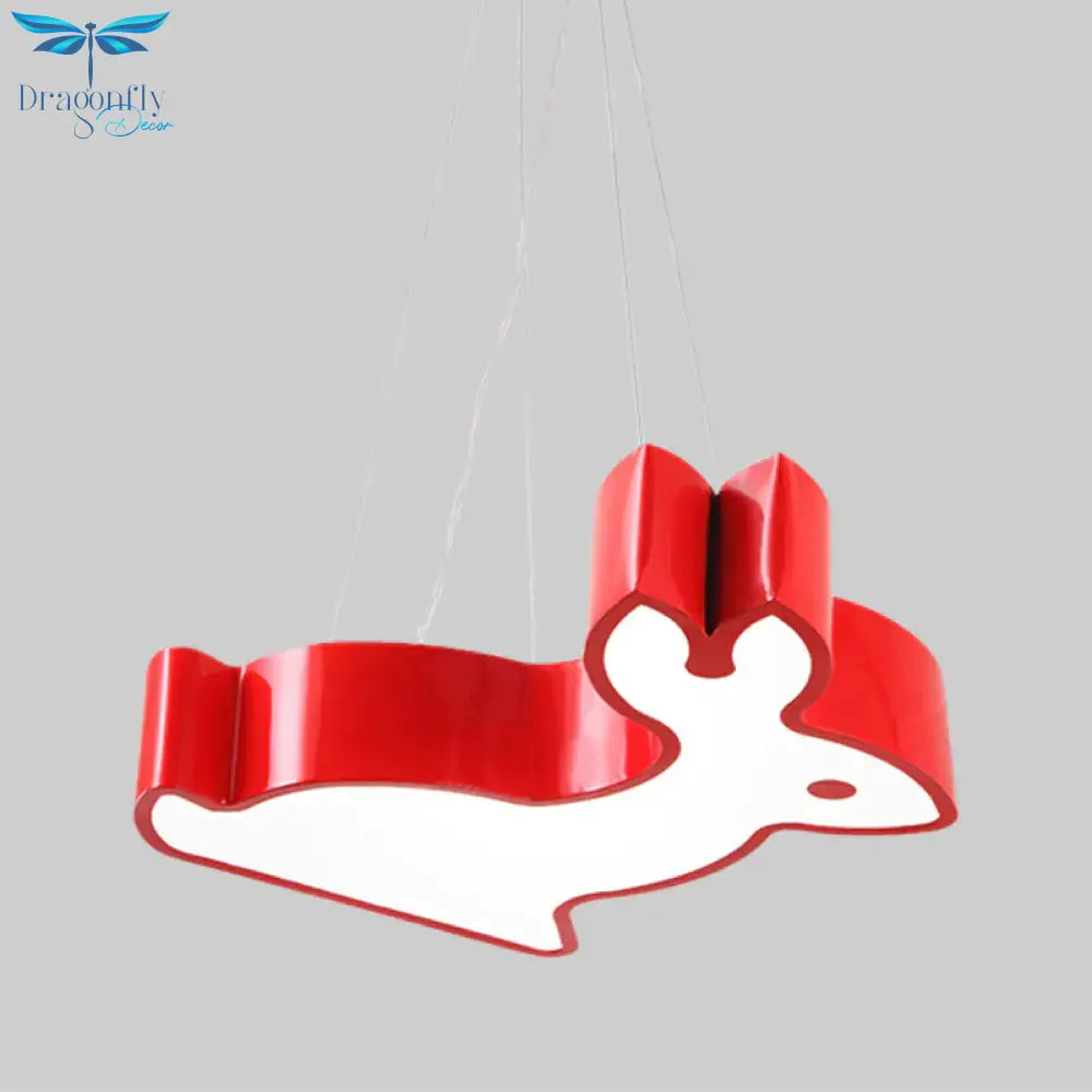 Rabbit Sleeping Room Ceiling Lamp Acrylic Kids Style Led Pendant Chandelier In Red/Blue/Yellow