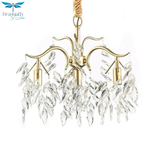 Raindrop Crystal Ceiling Chandelier Traditionalism 4 Heads Living Room Down Lighting In Gold