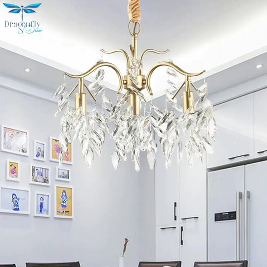 Raindrop Crystal Ceiling Chandelier Traditionalism 4 Heads Living Room Down Lighting In Gold
