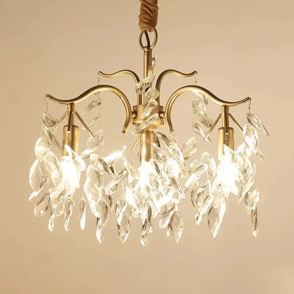 Raindrop Crystal Ceiling Chandelier Traditionalism 4 Heads Living Room Down Lighting In Gold