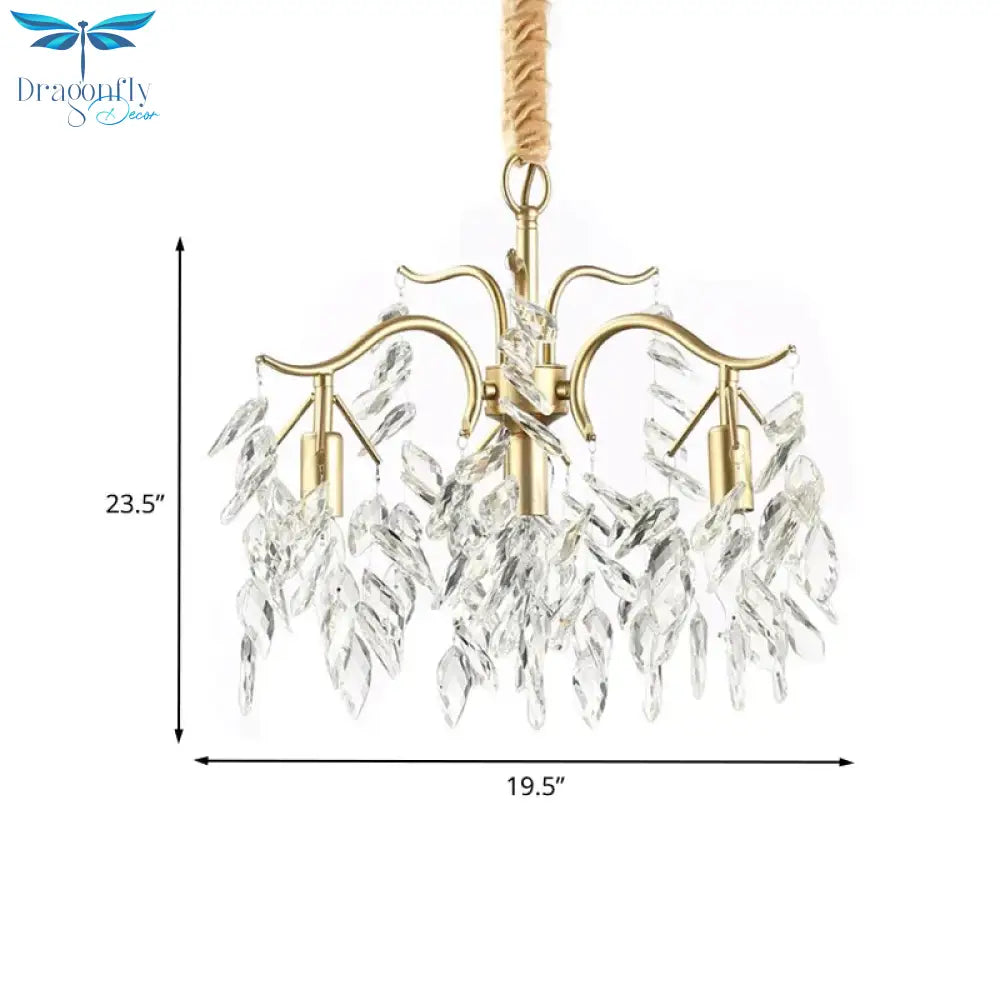 Raindrop Crystal Ceiling Chandelier Traditionalism 4 Heads Living Room Down Lighting In Gold