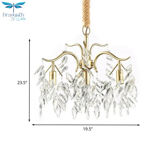 Raindrop Crystal Ceiling Chandelier Traditionalism 4 Heads Living Room Down Lighting In Gold