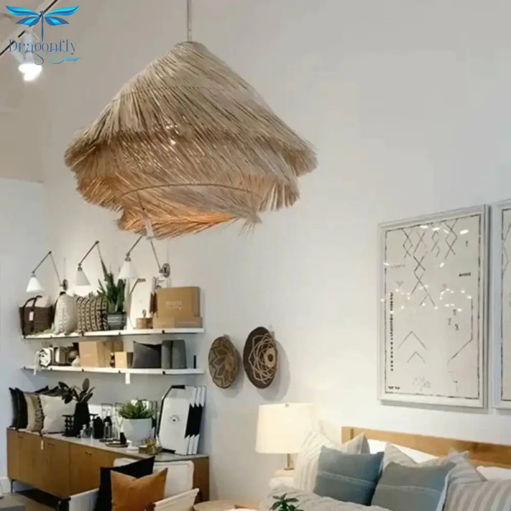 Rattan Art Chandelier Living Room Retro Hand Woven Lamps Pendant