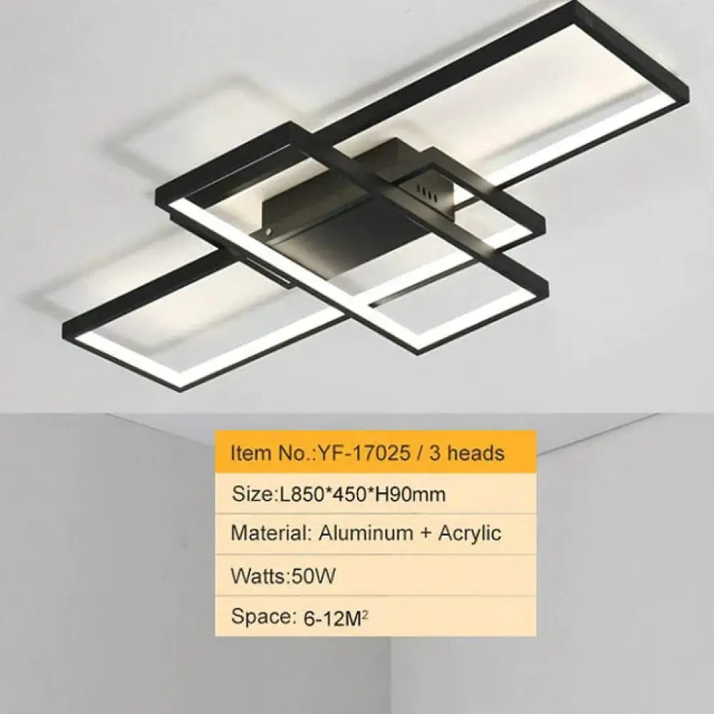 Rectangle Aluminum Modern Led Ceiling Lights For Living Room Bedroom 850X450Mm Black / Cool White