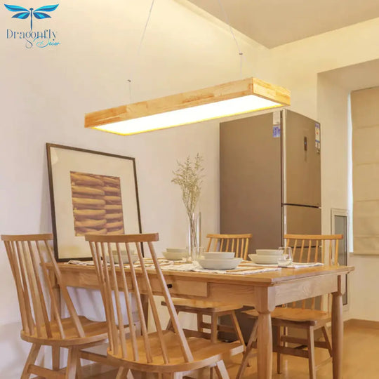 Rectangle Chandelier Lighting Nordic Wood Led Beige Pendant Light Fixture 23.5’/35.5’/47’ Wide