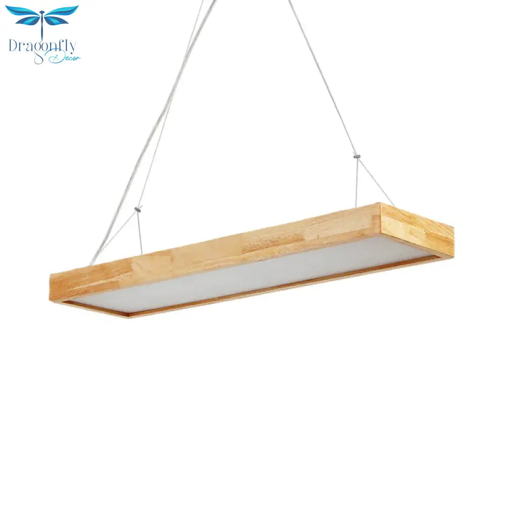 Rectangle Chandelier Lighting Nordic Wood Led Beige Pendant Light Fixture 23.5’/35.5’/47’ Wide