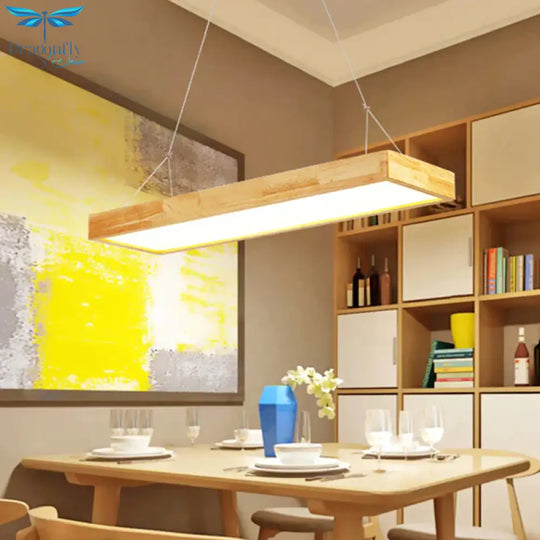 Rectangle Chandelier Lighting Nordic Wood Led Beige Pendant Light Fixture 23.5’/35.5’/47’ Wide