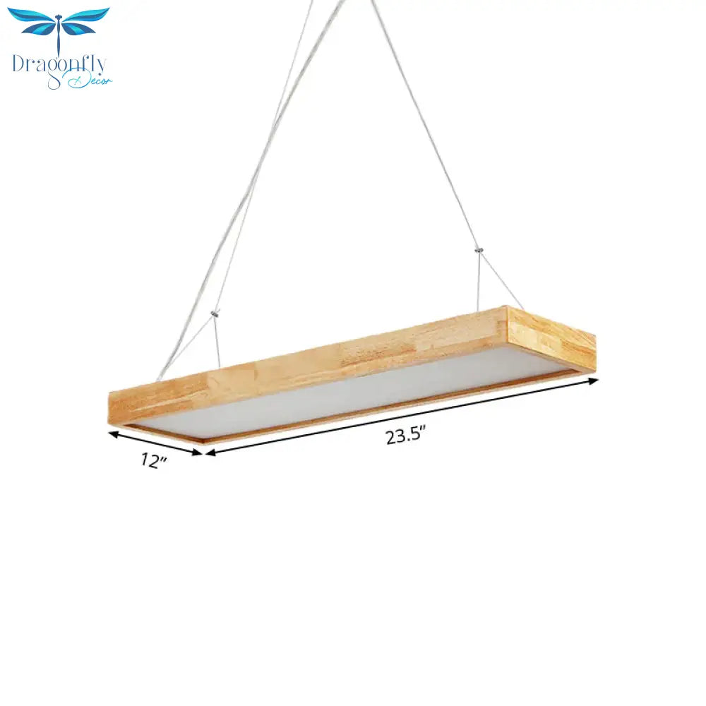 Rectangle Chandelier Lighting Nordic Wood Led Beige Pendant Light Fixture 23.5’/35.5’/47’ Wide