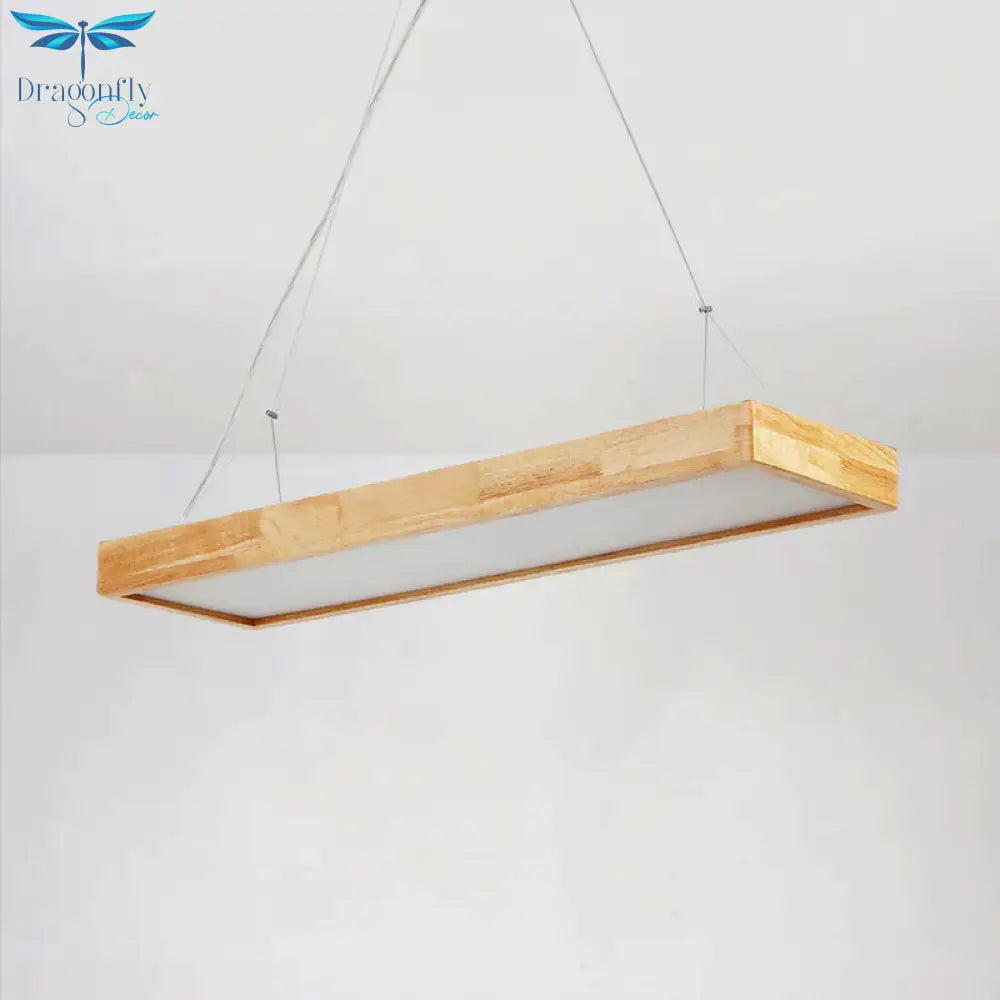Rectangle Chandelier Lighting Nordic Wood Led Beige Pendant Light Fixture 23.5’/35.5’/47’ Wide