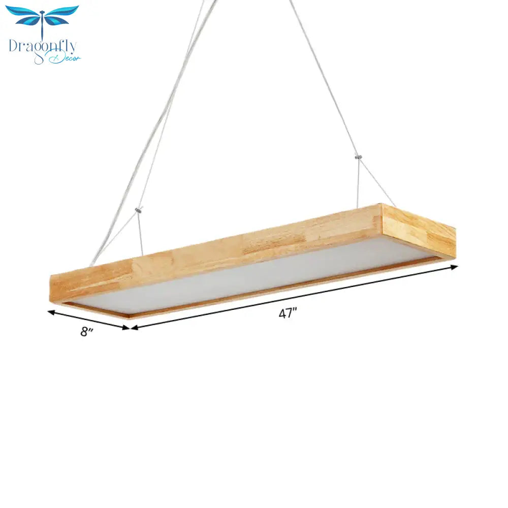 Rectangle Chandelier Lighting Nordic Wood Led Beige Pendant Light Fixture 23.5’/35.5’/47’ Wide